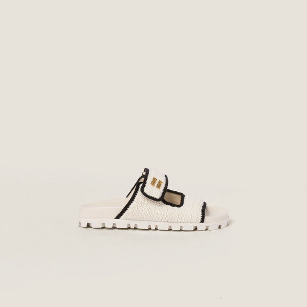 Miu Miu Crochet Knit Slides – Ivory & Noir Edition