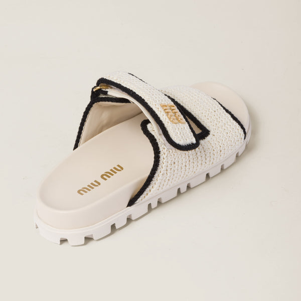 Miu Miu Crochet Knit Slides – Ivory & Noir Edition
